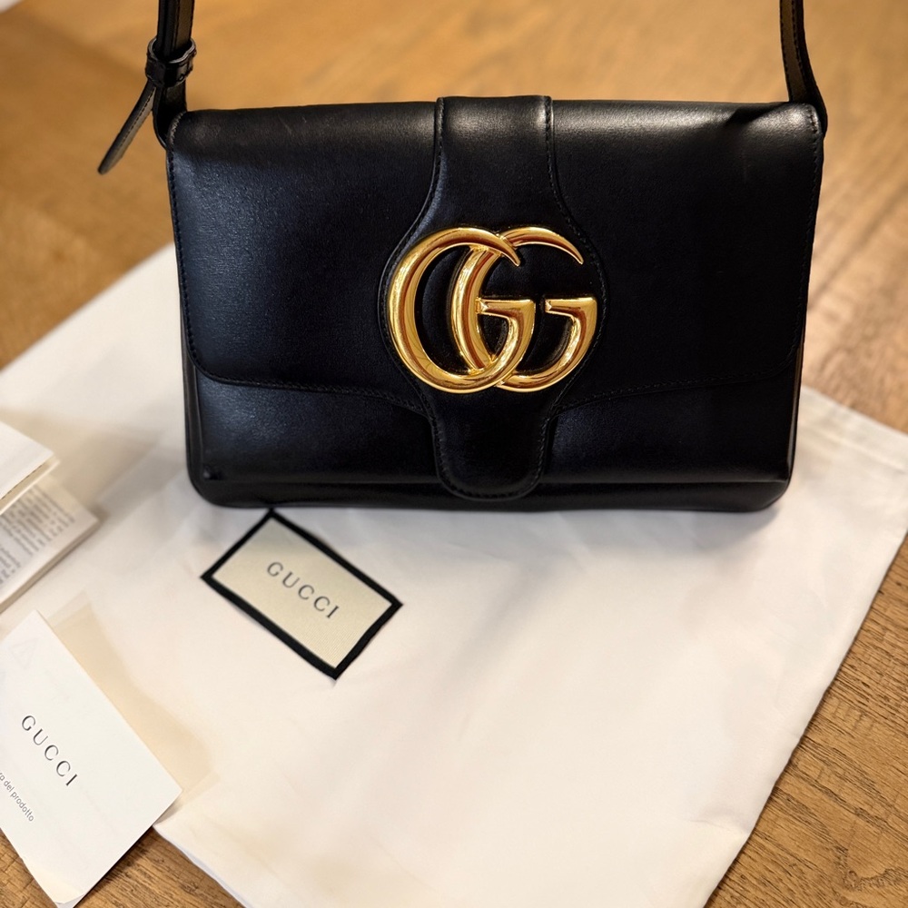 Gucci Black Shoulder Bag with Gold Logo